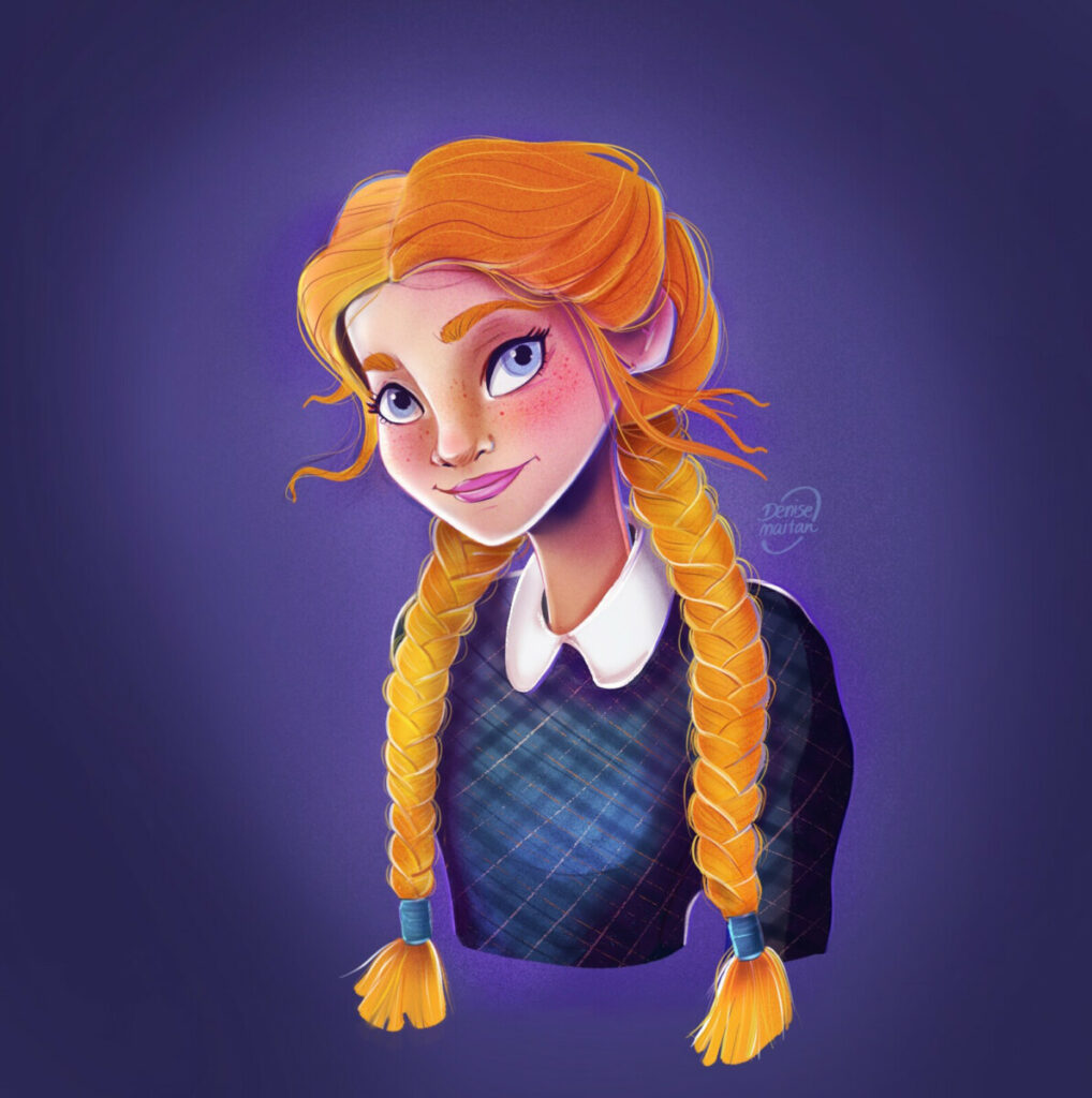 an illustration of a girl with golden braids